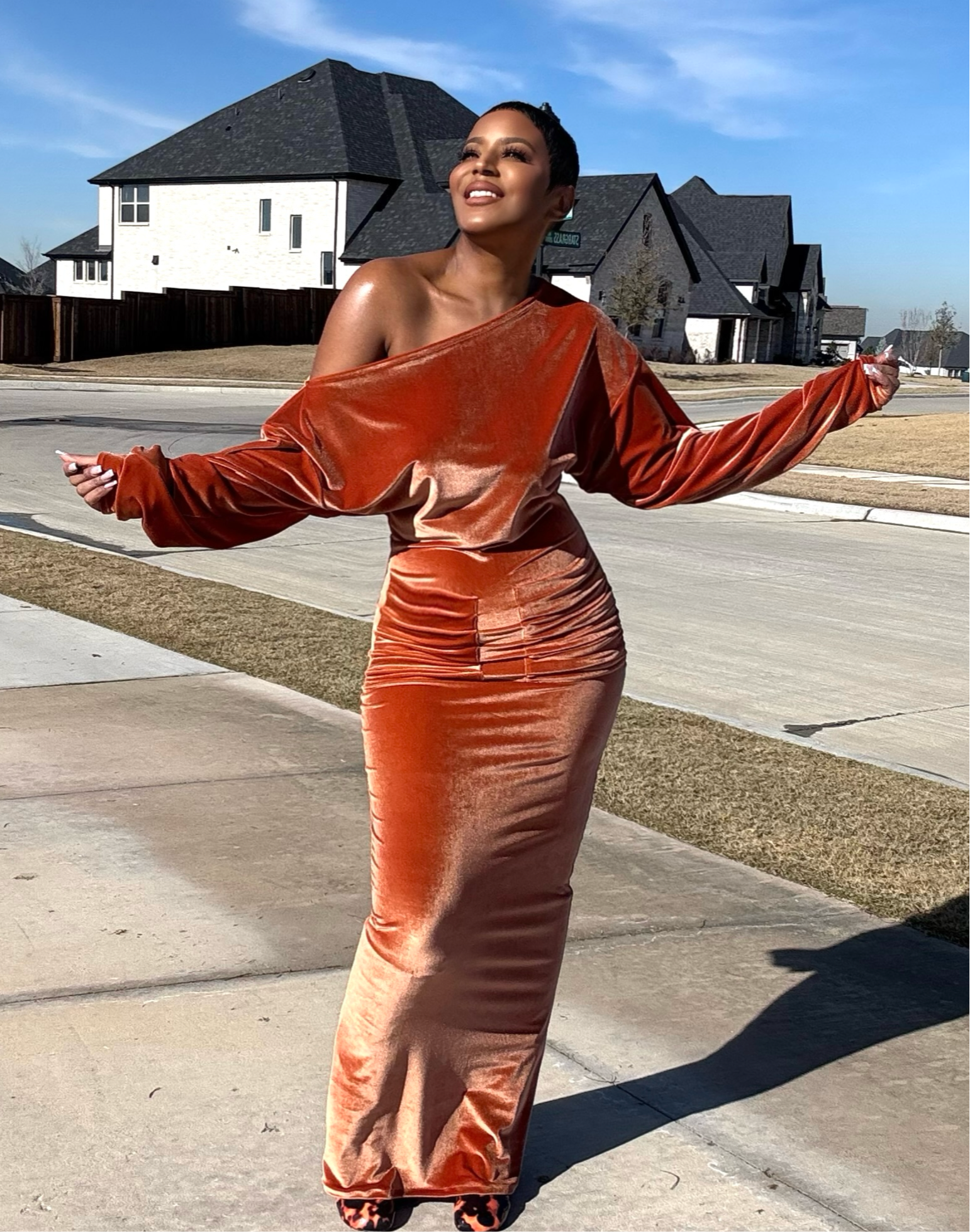 Aurora Stretch Velvet Maxi Dress W/ Detached Hood