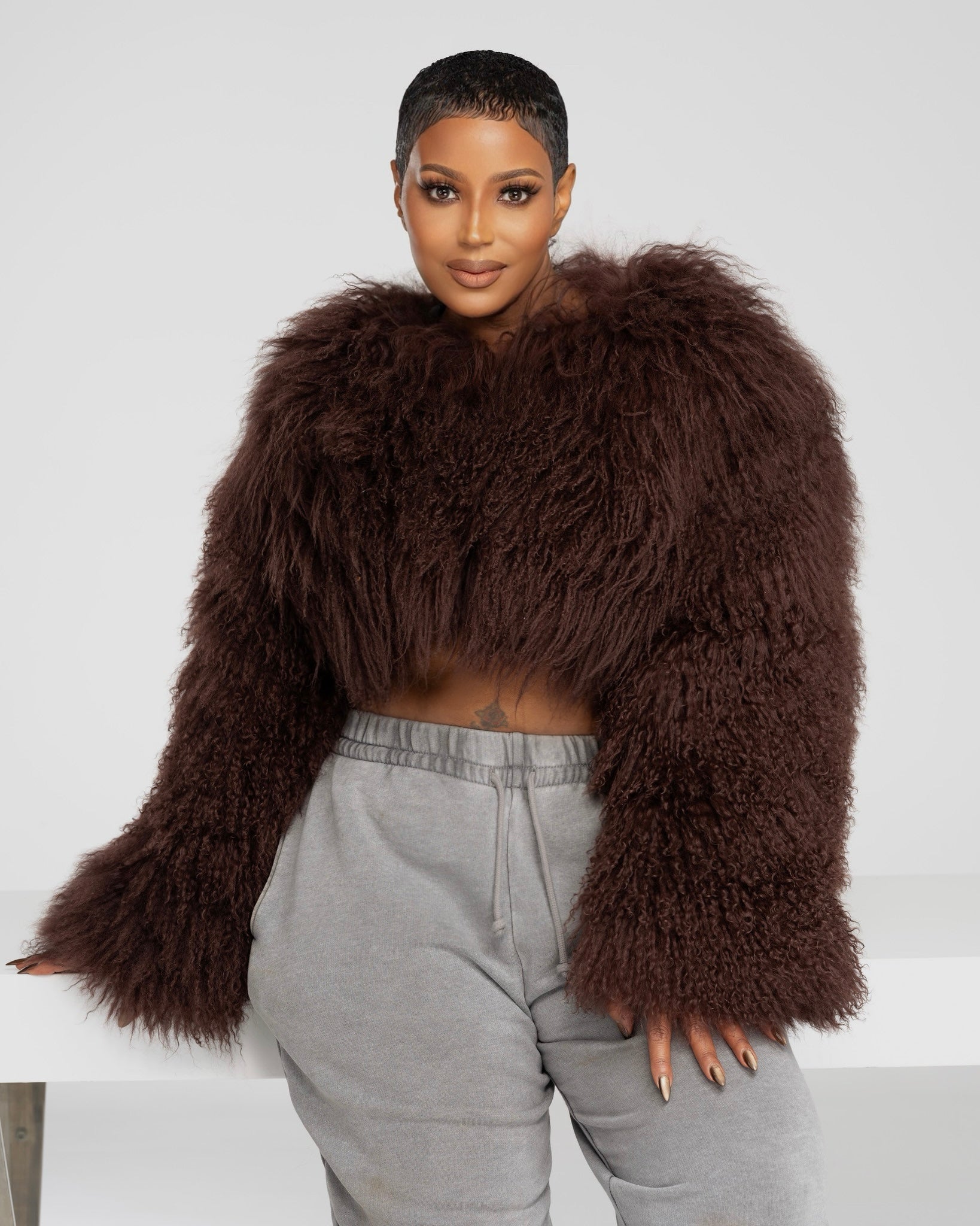 Celeste Cropped Mongolian Sheep Fur Jacket PRE ORDER- 14 Days